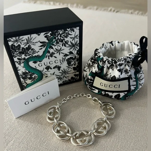 NIB GUCCI 925 Sterling Silver Interlocking GG Britt Bracelet - Picture 1 of 11